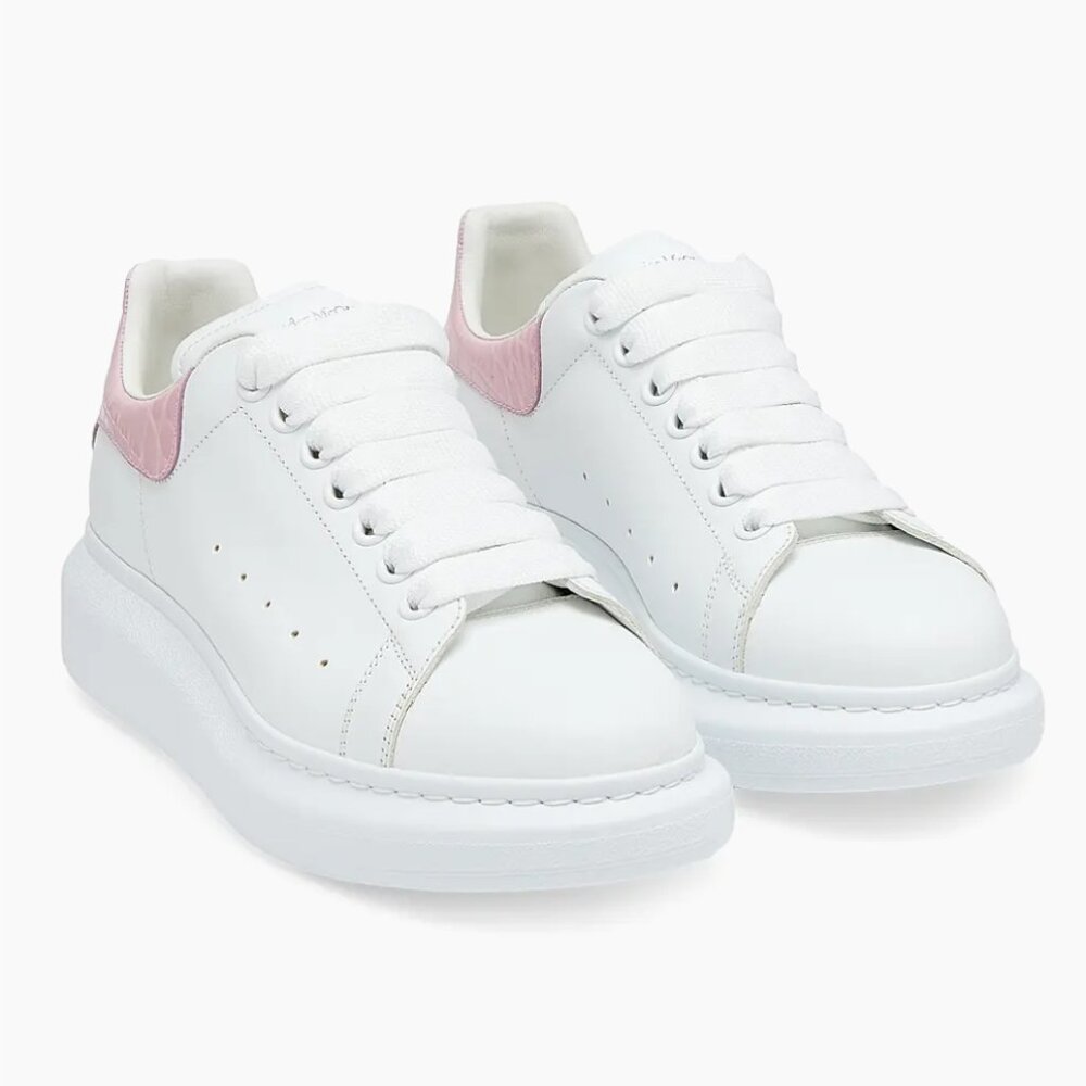 Alexander Mcqueen White Sneakers with Pink Alligator Heels Size 41